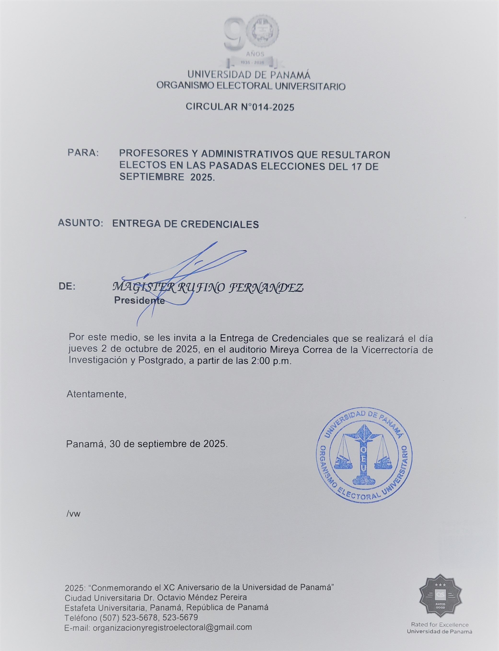 comunicado de entrega de credenciales